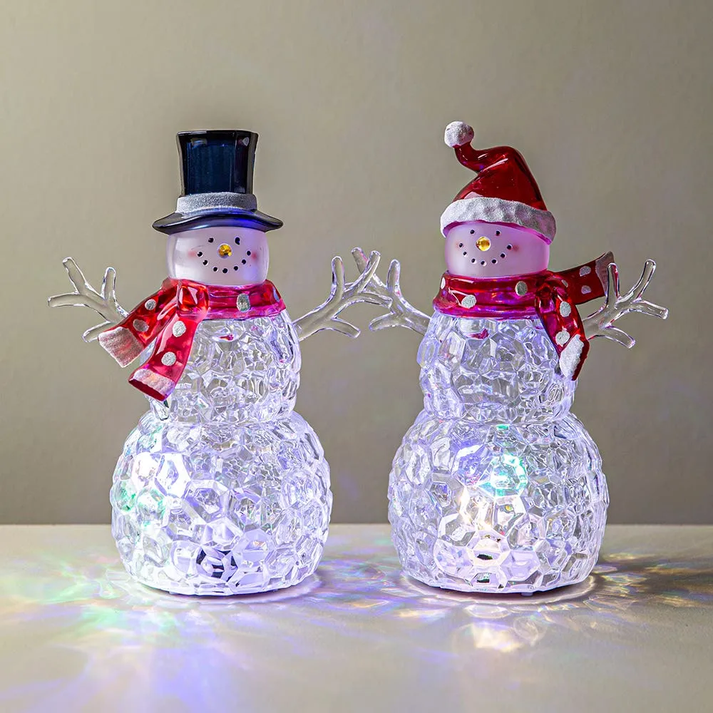 Ty Christmas Acrylic 'Santa Hat' LED Snowman (Multi Colour)