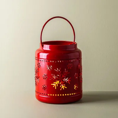 Deco Noel Christmas Metal Lantern with Handle 4.7" x 5.5' (Red)