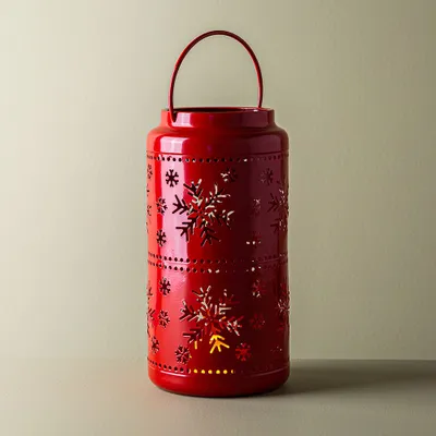 Deco Noel Christmas Metal Lantern with Handle 4.7" x 8.9" (Red)