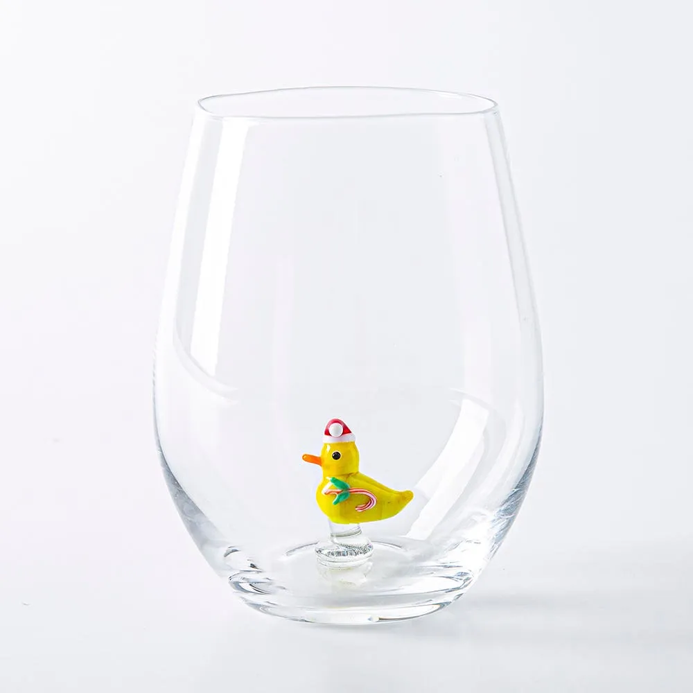 KSP Christmas Buddies 'Duck' Stemless Wine Glass (Clear)