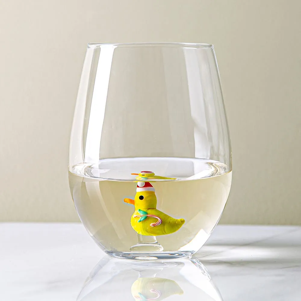 KSP Christmas Buddies 'Duck' Stemless Wine Glass (Clear)