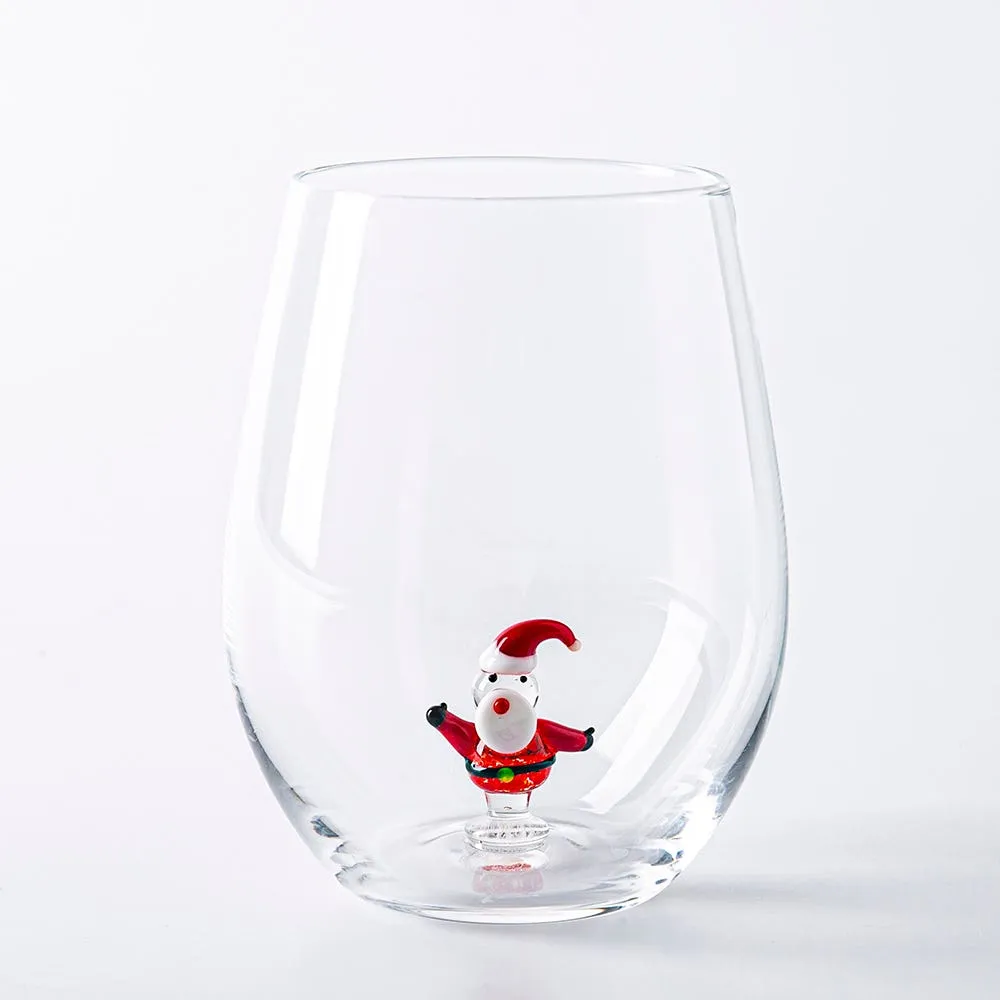 KSP Christmas Buddies 'Santa' Stemless Wine Glass (Clear)