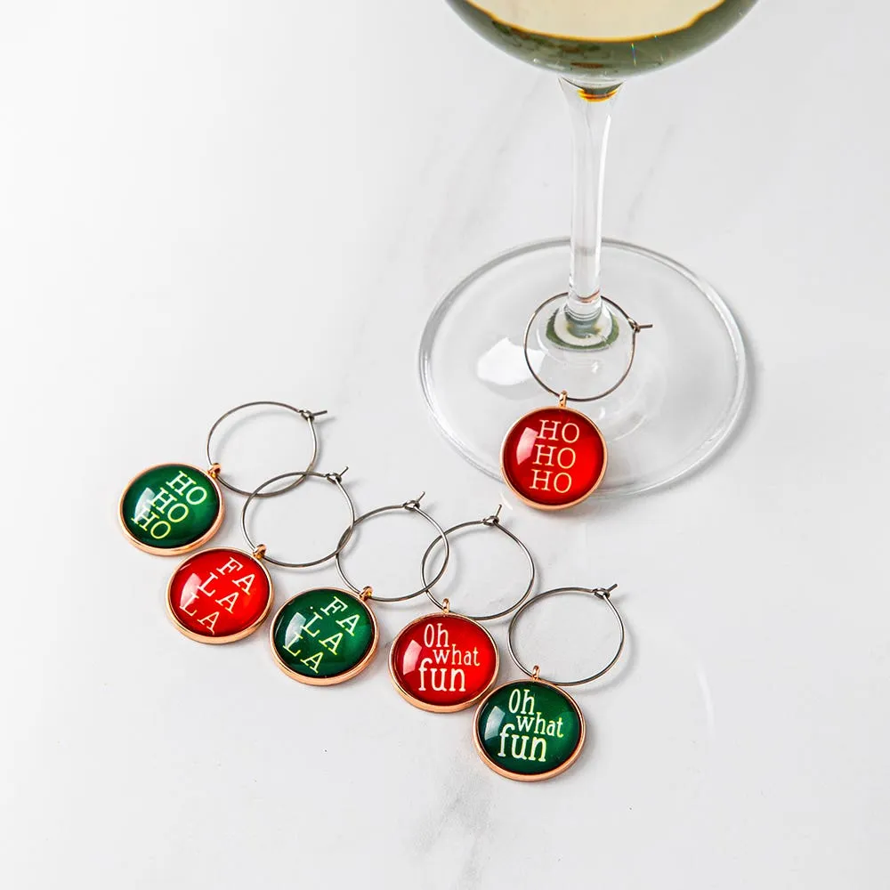 KSP Christmas Bauble 'Ho Ho Ho' Wine Charm - Set of 6 (Multi Colour)