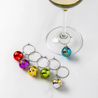 KSP Christmas Bauble 'Brights' Wine Charm - Set of 6 (Multi Colour)