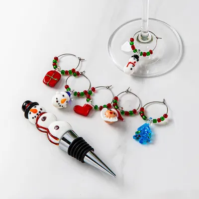 KSP Christmas Wine 'Snowman' Stopper with Wine Charms - Set of 7