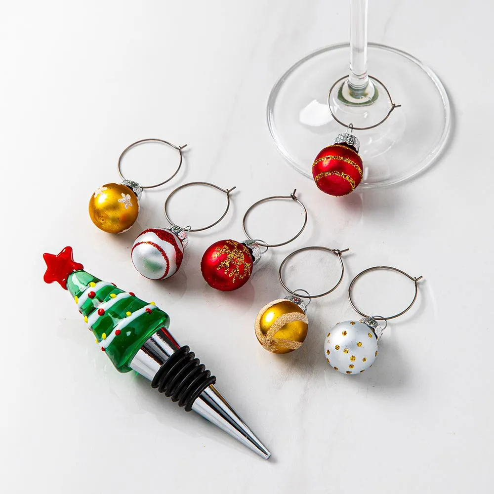 KSP Christmas Wine 'Tree' Stopper with Wine Charms - Set of 7