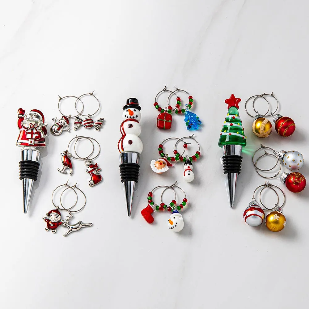 KSP Christmas Wine 'Tree' Stopper with Wine Charms - Set of 7