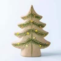 KSP Christmas Village Ceramic LED Tree 17 x 6.8 x 22cm (Natural/Green)