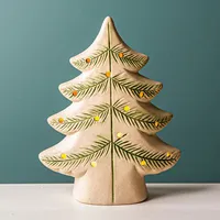 KSP Christmas Village Ceramic LED Tree 17 x 6.8 x 22cm (Natural/Green)