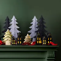 KSP Christmas Village Ceramic LED Tree 17 x 6.8 x 22cm (Natural/Green)