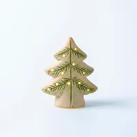 KSP Christmas Village Ceramic LED Tree 9 x 4.3 x 11cm (Natural/Green)