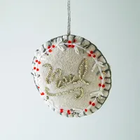 KSP Christmas Felt 'Noel' Embroidered Ornament 10cm dia. (White)