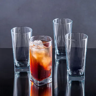 Home Essentials Red Series Square Hi-Ball Glass - Set of 4