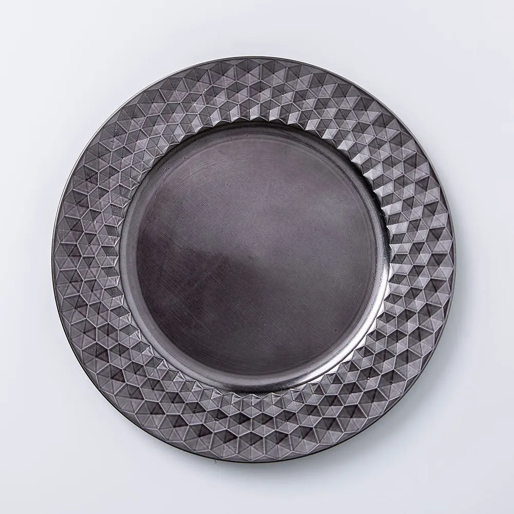 KSP Everyday Charger Plate Geo Rim 33cm/13" Dia. (Pewter)