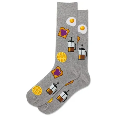 Hotsox Men's 'Breakfast Crew' Crew Socks - 1 Pair (Charcoal)