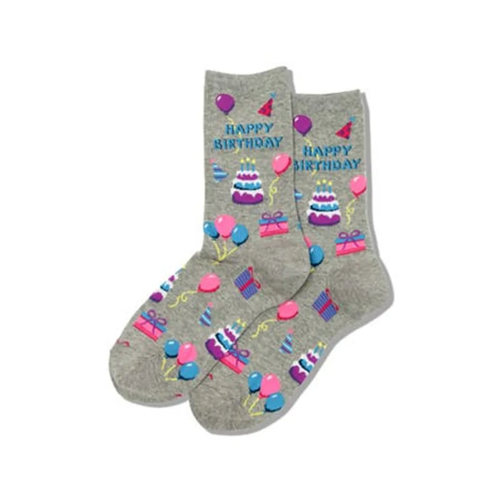 Hotsox Women's 'Happy Birthday' Crew Socks - S/ 2 (Charcoal)