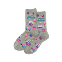 Hotsox Women's 'Happy Birthday' Crew Socks - S/ 2 (Charcoal)