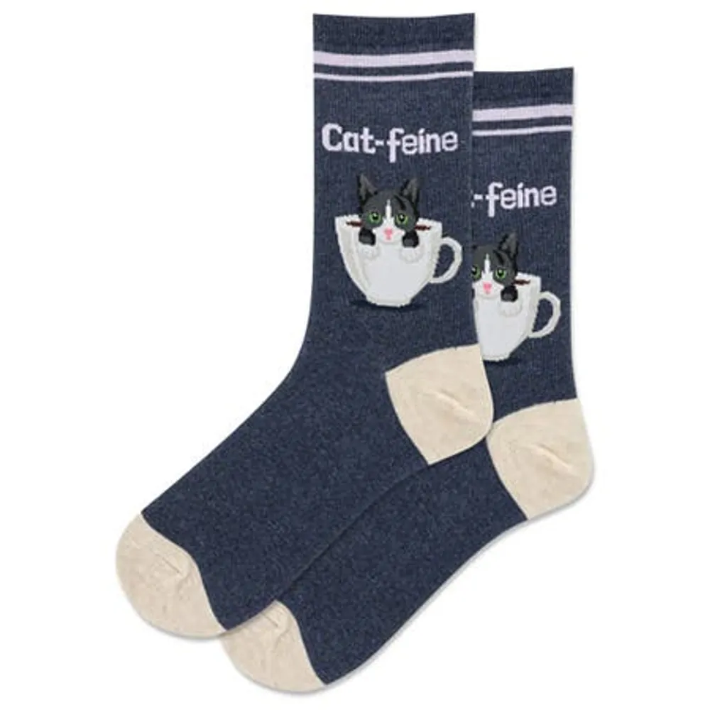 Hotsox Women's 'Cat-Feine' Crew Socks - Set of 2 (Blue)