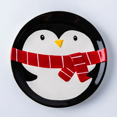 KSP Christmas Character 'Penguin' Ceramic Plate 7.8"/20cm Dia. (Black)