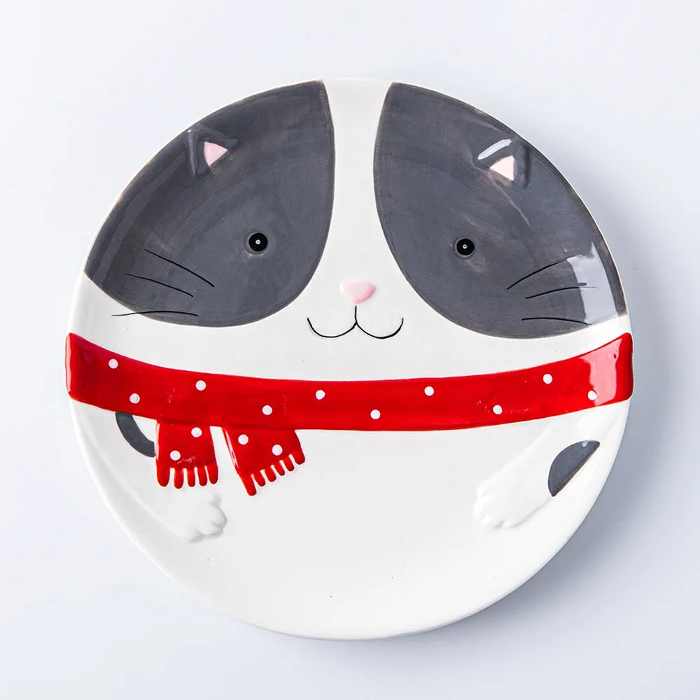 KSP Christmas Character 'Cat' Ceramic Plate 7.8"/20cm Dia.(Grey)