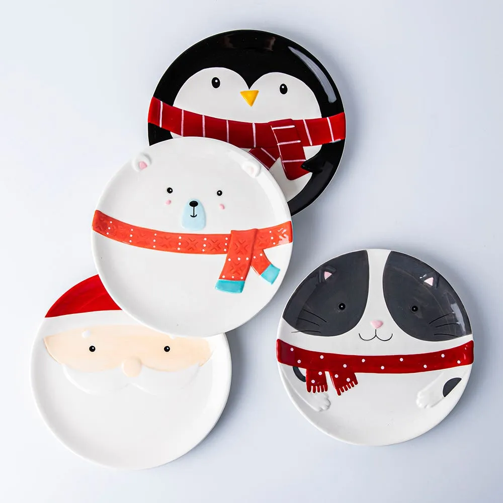 KSP Christmas Character 'Cat' Ceramic Plate 7.8"/20cm Dia.(Grey)