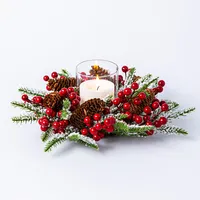 KSP Christmas Greens 'Round' Candle Centerpiece w/Berries (Red/Green)