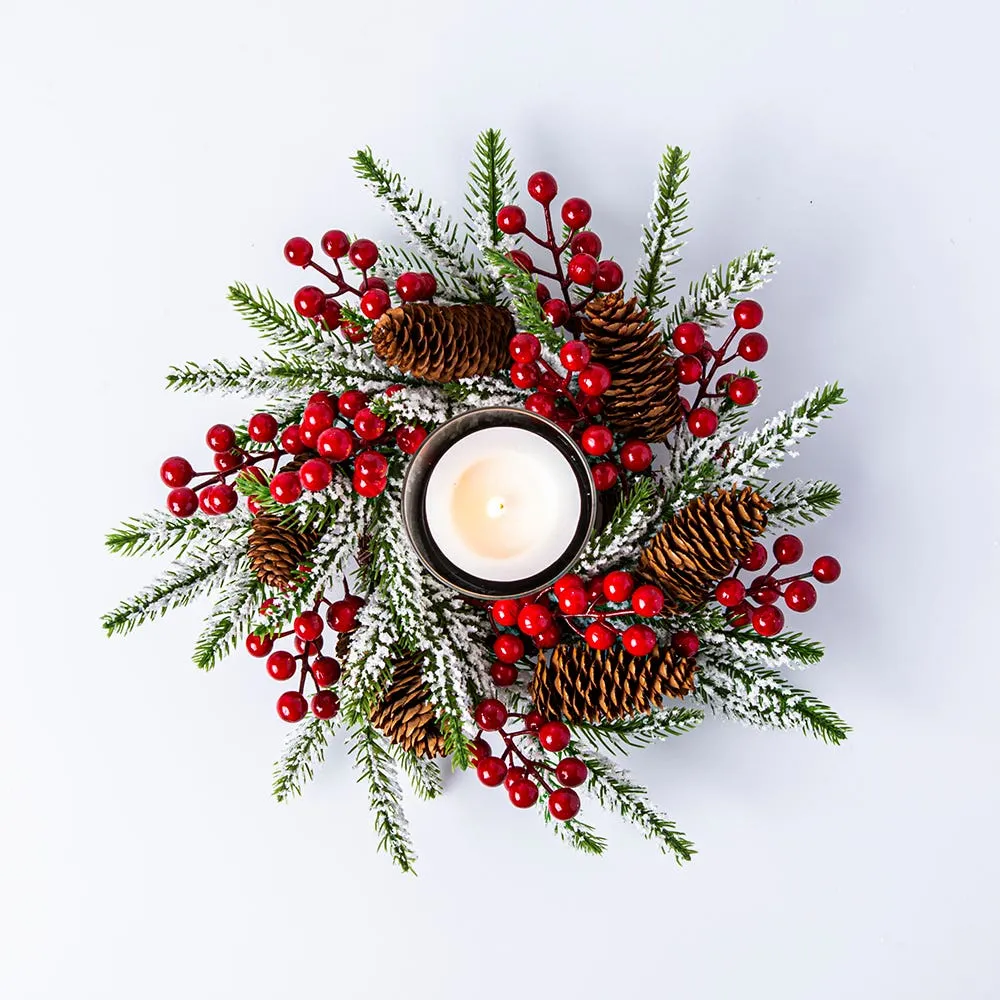 KSP Christmas Greens 'Round' Candle Centerpiece w/Berries (Red/Green)