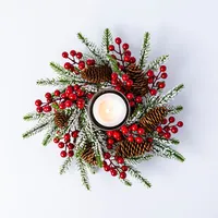 KSP Christmas Greens 'Round' Candle Centerpiece w/Berries (Red/Green)