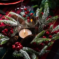 KSP Christmas Greens 'Round' Candle Centerpiece w/Berries (Red/Green)