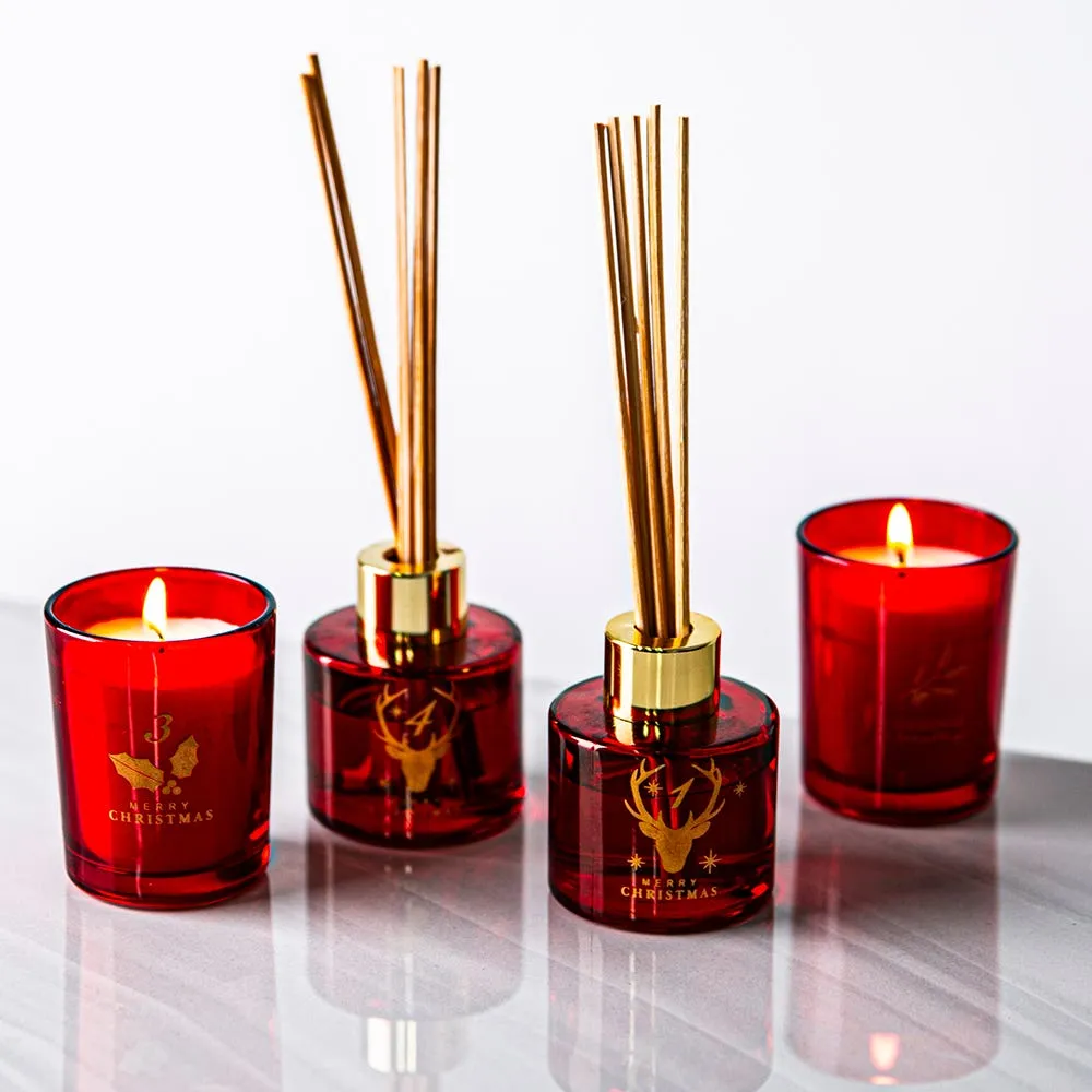 KSP Christmas Scented 'Apple Cinnamon' Candle/Diffuser - Set/4 (Red)