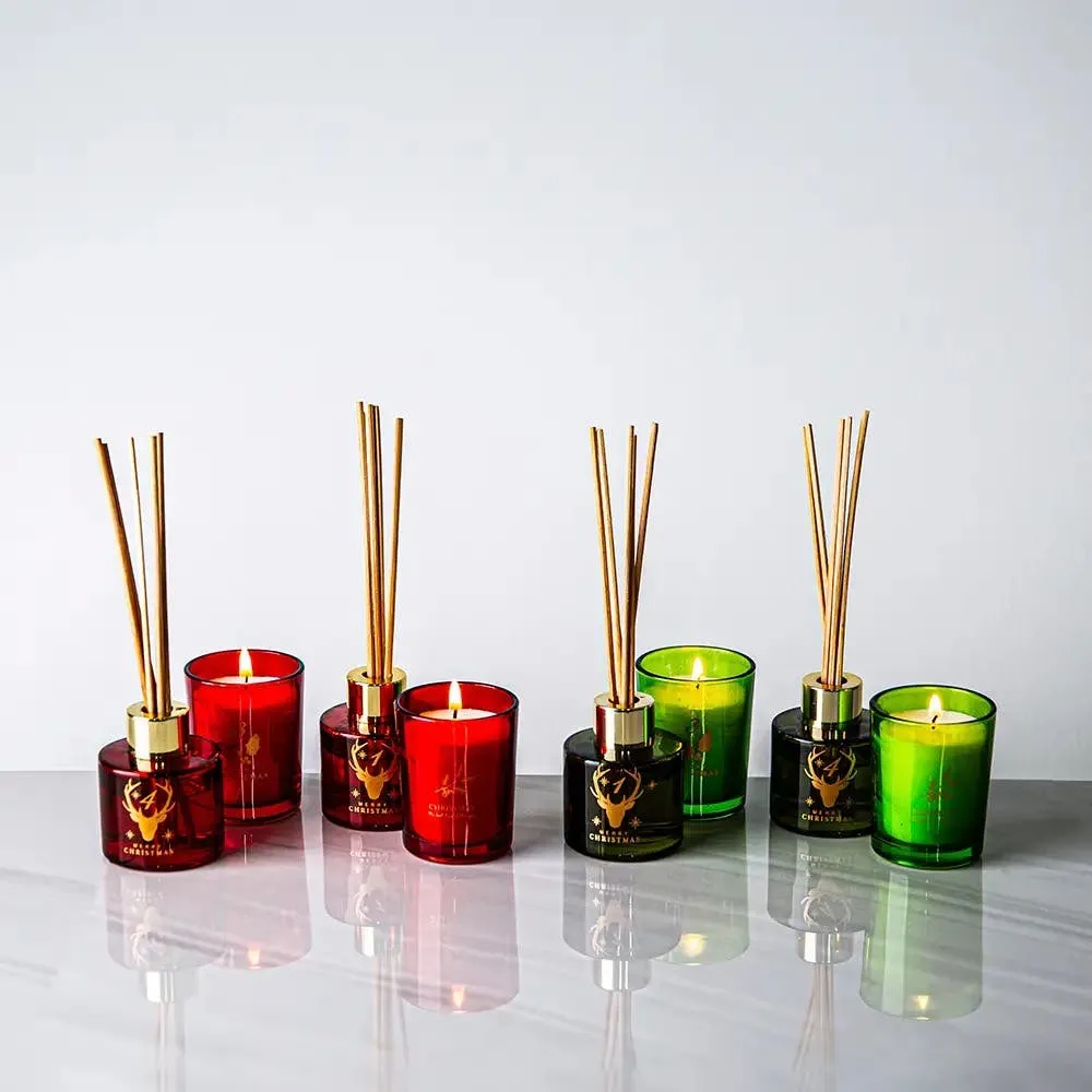 KSP Christmas Scented 'Apple Cinnamon' Candle/Diffuser - Set/4 (Red)