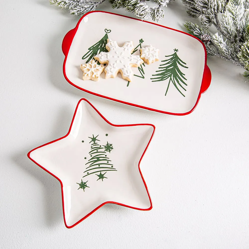 KSP Christmas Sketch 'Star' Ceramic Plate 20.5x20.5x2 cm (White)