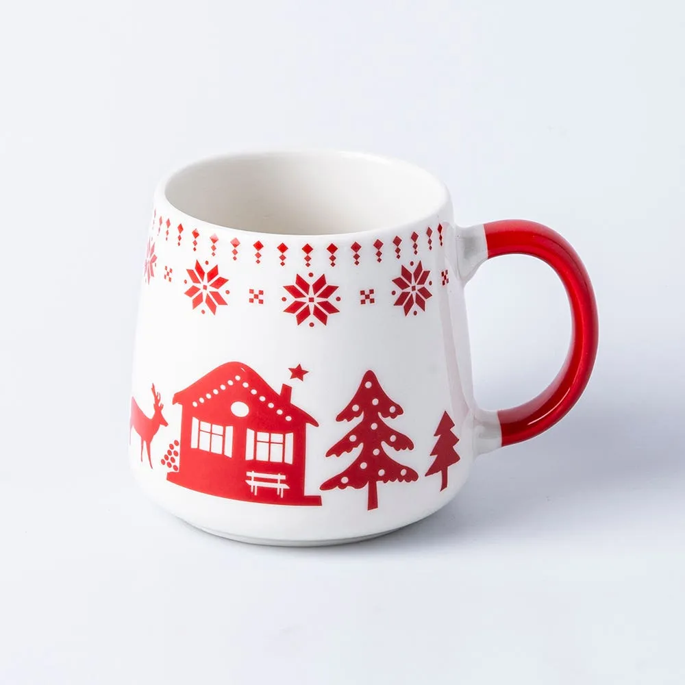 KSP Christmas Snug 'Chalet' Ceramic Hug Mug 400ml/14oz. (White/Red)