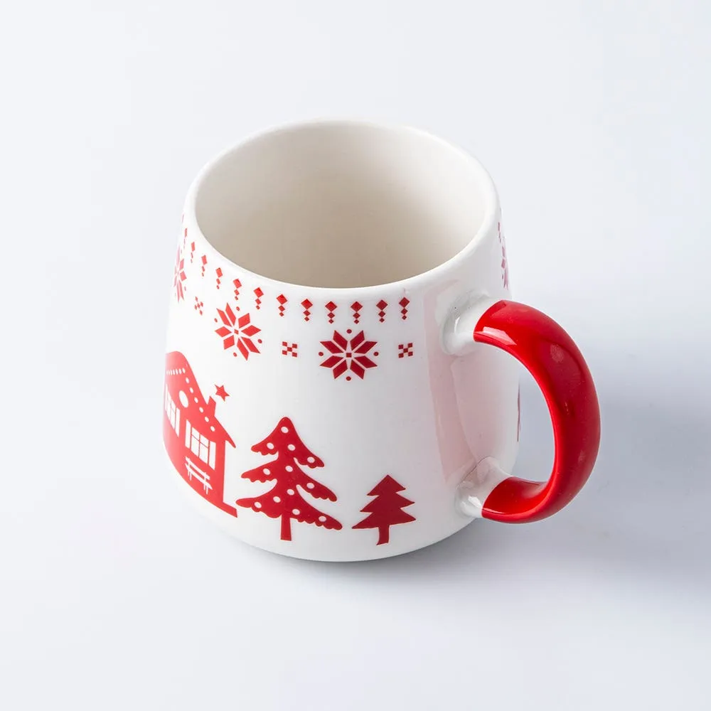 KSP Christmas Snug 'Chalet' Ceramic Hug Mug 400ml/14oz. (White/Red)