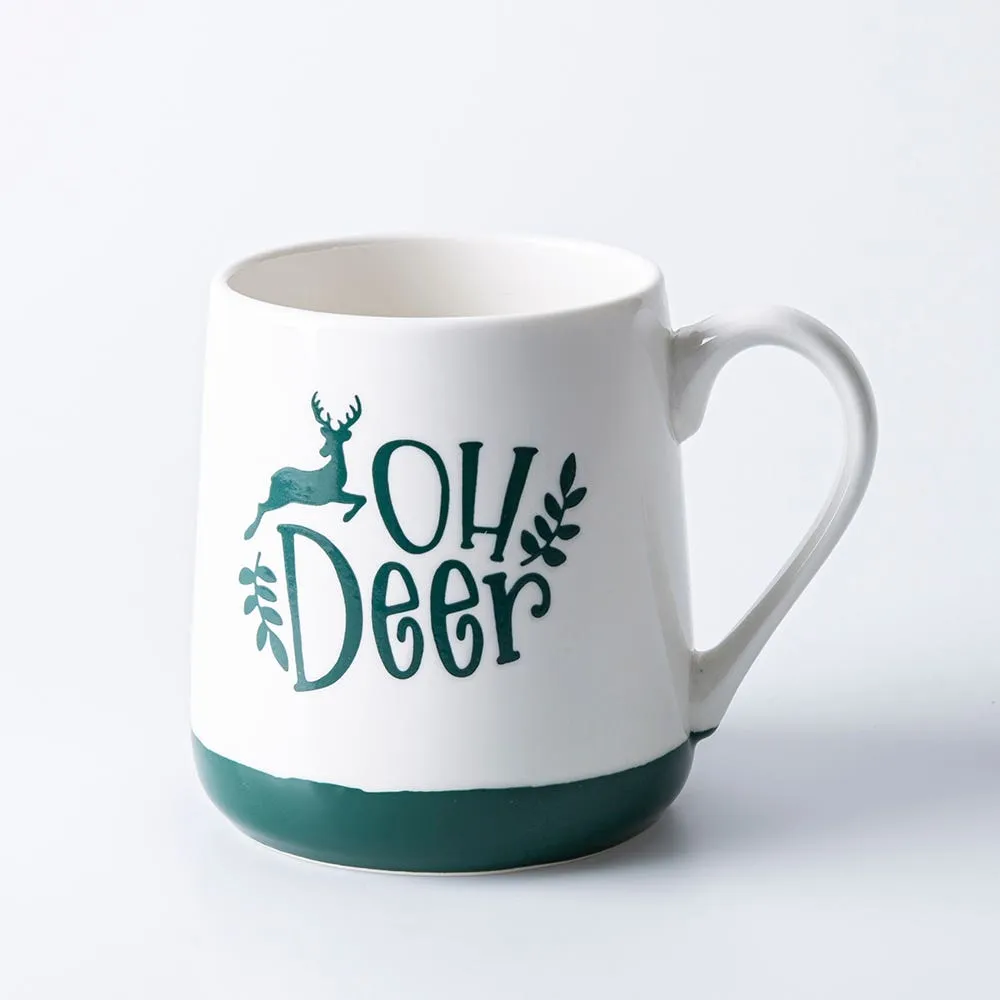 KSP Christmas Sayings Ceramic Mug "Oh Dear"  21oz. (White/Green)