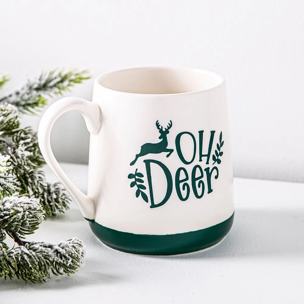 KSP Christmas Sayings Ceramic Mug "Oh Dear"  21oz. (White/Green)