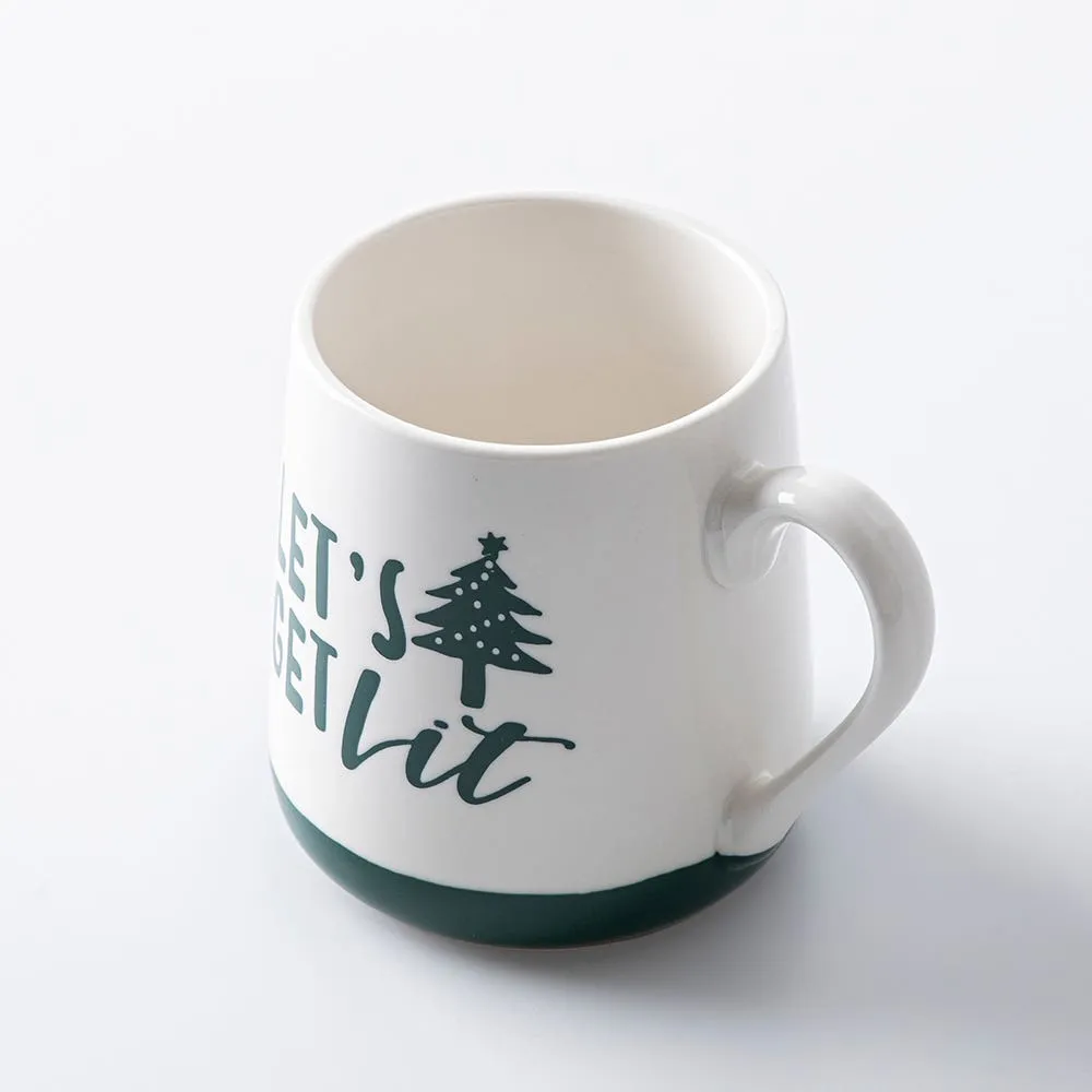 KSP Christmas Sayings Ceramic Mug "Let's Get Lit" 21oz. (White/Green)