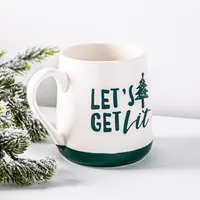 KSP Christmas Sayings Ceramic Mug "Let's Get Lit" 21oz. (White/Green)