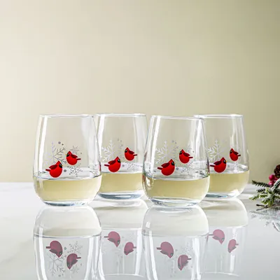 KSP Christmas Cheers 'Winter Cardinal' Stemless Wine Glass - S/4