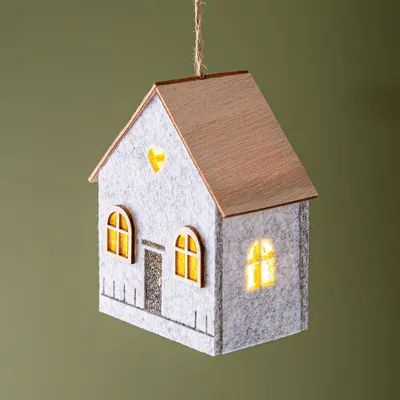 KSP Christmas Cozy Fabric LED House Ornament (Grey)