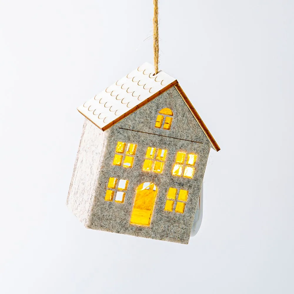 KSP Christmas Cozy Fabric LED House Ornament 8.7x6.8cm (Grey)