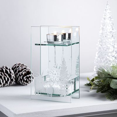 KSP Christmas Mirror 'Winter Wonderland' Glass Tealight Holder