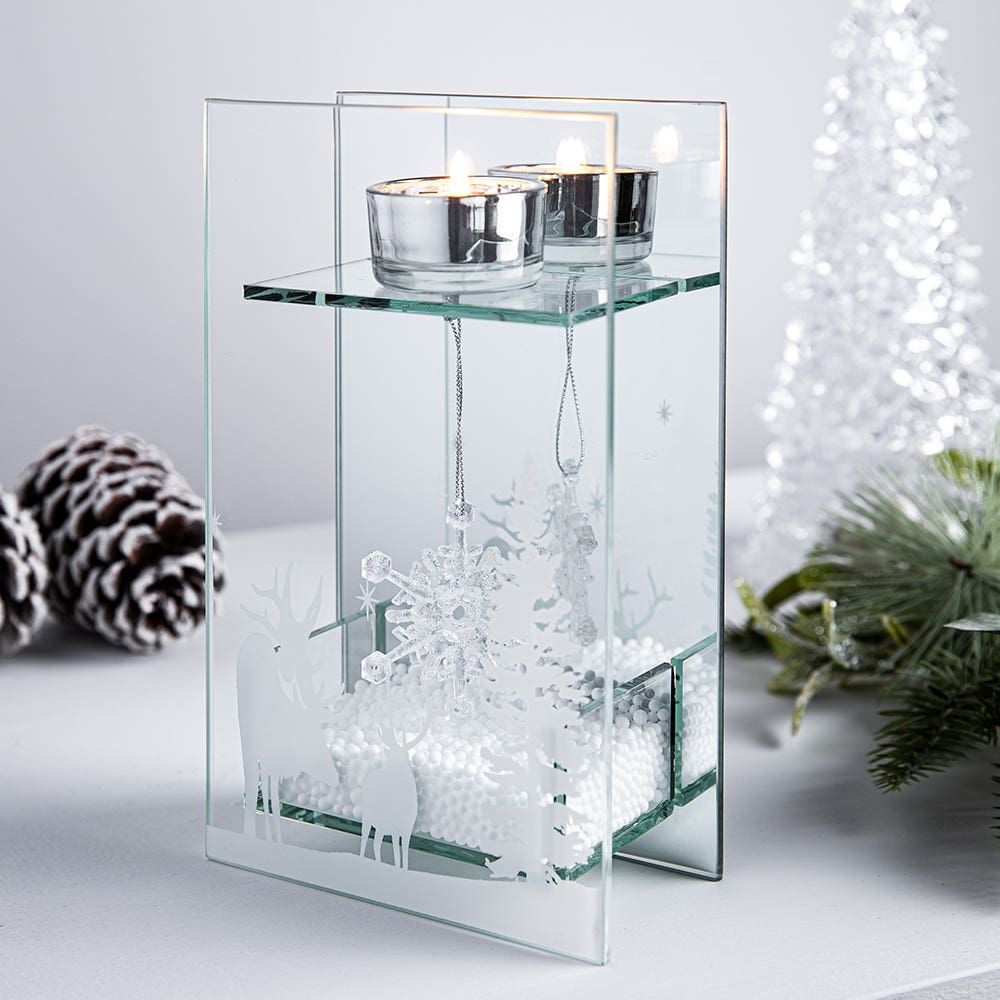 KSP Christmas Mirror 'Winter Wonderland' Glass Tealight Holder