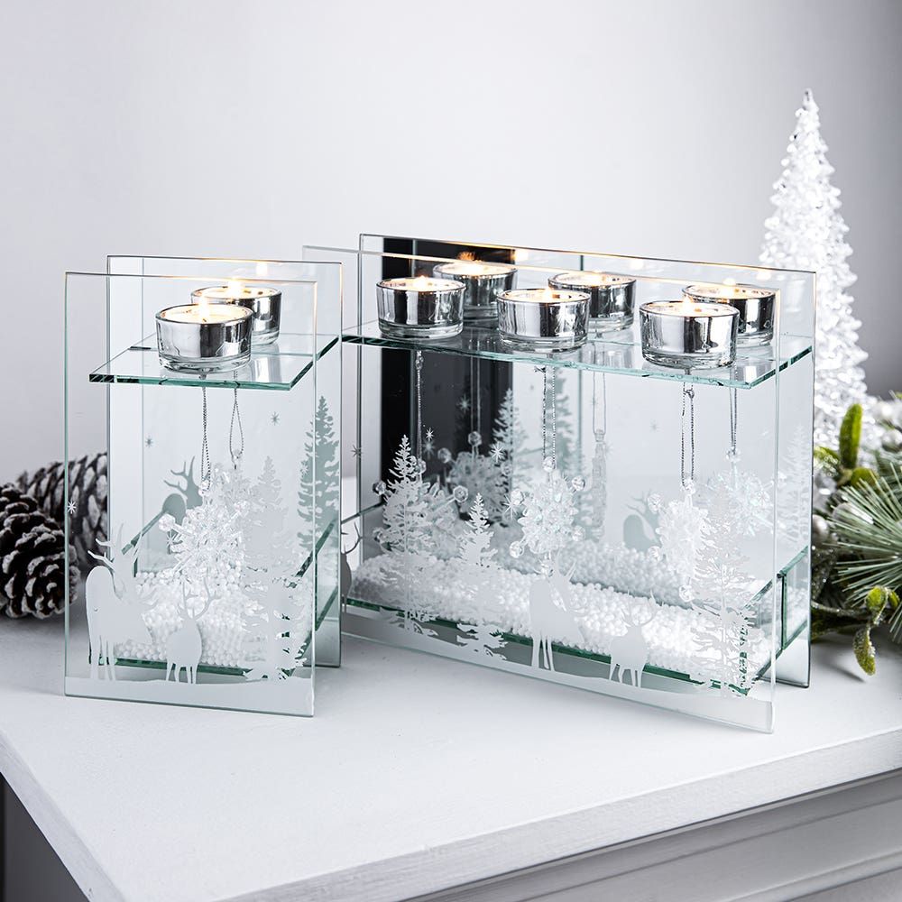 KSP Christmas Mirror 'Winter Wonderland' Glass Tealight Holder