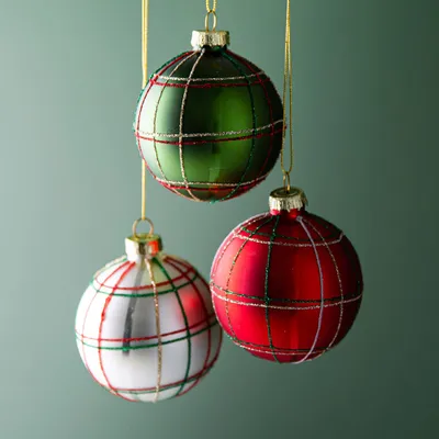 Koopman Christmas 'Ball W/Check' Glass Ornament (Assorted)