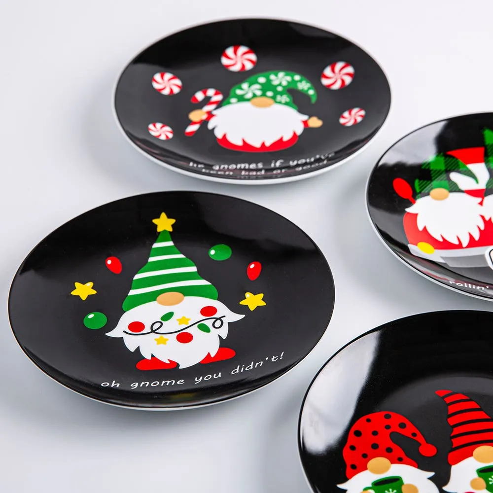 KSP Christmas Decal 'Gnome Santa' Porcelain Side Plate - S/4