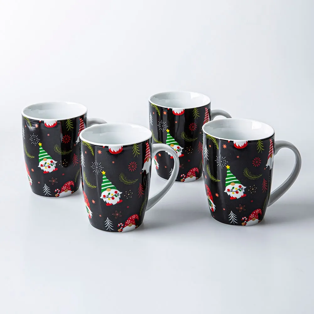 KSP Christmas Decal 'Gnome Santa' Porcelain Mug - S/4 (Multi Colour)