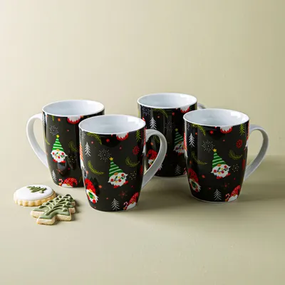 KSP Christmas Decal 'Gnome Santa' Porcelain Mug - S/4 (Multi Colour)