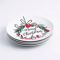 KSP Christmas Decal 'Wreath W/Bowl' Side Plate - S/4 (Multi Colour)