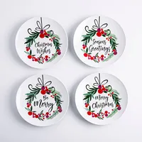 KSP Christmas Decal 'Wreath W/Bowl' Side Plate - S/4 (Multi Colour)